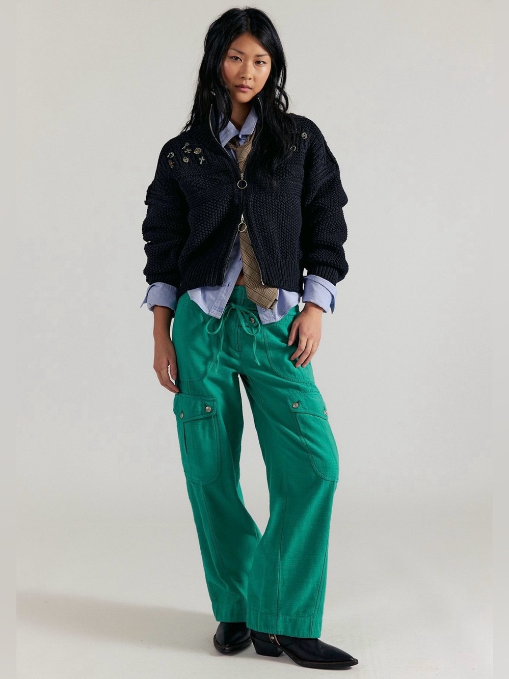 We The Free Park Ave Pull On Cargo Pants~Golf Green